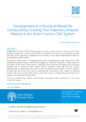 Development of a Structural Model for Constructing a Cutting Tool Trajectory Analysis Module in the Axiom Control CNC System