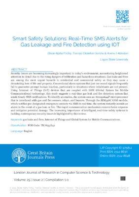 Smart Safety Solutions: Real-Time SMS Alerts for Gas Leakage and Fire Detection using IoT
