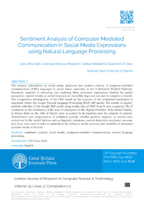 Sentiment Analysis of Computer Mediated Communication in Social using Natural Language Processing