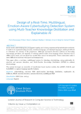 Design of a Real-Time, Multilingual, Emotion-Aware Cyberbullying Detection System using Multi-Teacher Knowledge Distillation and Explainable AI