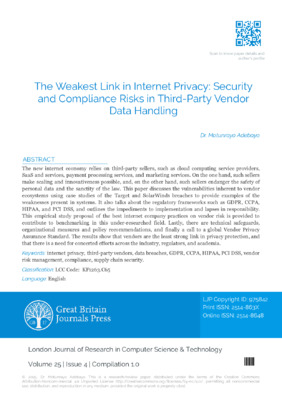 The Weakest Link in Internet Privacy: Security and Compliance Risks in Third-Party Vendor Data Handling