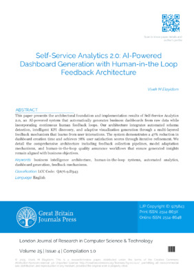 Self-Service Analytics 2.0: AI-Powered Dashboard Generation with Human-in-the Loop Feedback Architecture