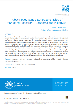 Public Policy Issues, Ethics, and Roles of Marketing Research Concerns and Initiatives