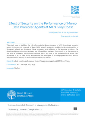 Effect of Security on the Performance of Momo Data Promoter Agents at MTN Ivory Coast