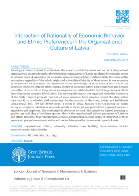 Interaction of Rationality of Economic Behavior and Ethnic Preferences in the  of Latvia