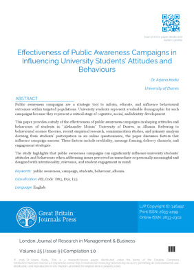 Effectiveness of Public Awareness Campaigns in Influencing University Students’ Attitudes and Behaviours