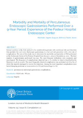 Morbidity and Mortality of Percutaneous Endoscopic Gastrostomies Performed Over A 9-Year Period. Experience of the Pasteur Hospital Endoscopic Center