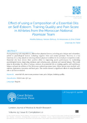Effect of using a Composition of 4 Essential Oils on Self-Esteem, Training Quality and Pain Score in Athletes from the Moroccan National Poomsae Team