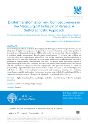 Digital Transformation and Competitiveness in the Metallurgical Industry of Rafaela: A Self-Diagnostic Approach