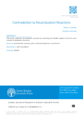  Contradiction to Neutralization Reactions