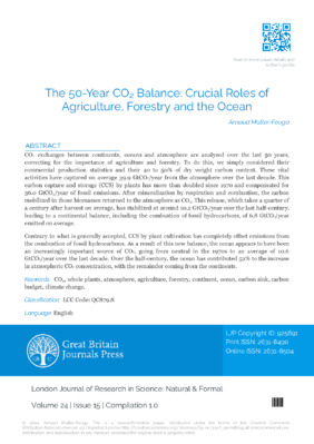  The 50-Year CO? Balance: Crucial Roles of Agriculture