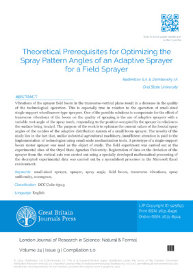 Theoretical Prerequisites for Optimizing the Spray Pattern Angles of an Adaptive Sprayer for a Field Sprayer