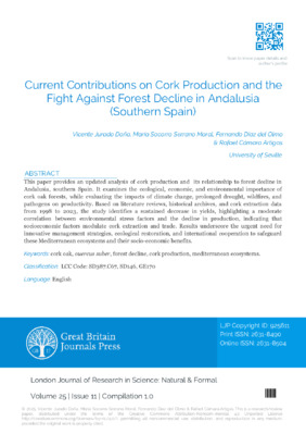 Current Contributions on Cork Production and the Fight against Forest Decline in Andalusia (Southern Spain)
