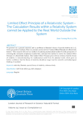 Limited Effect Principle of a Relativistic System - The Calculation Results