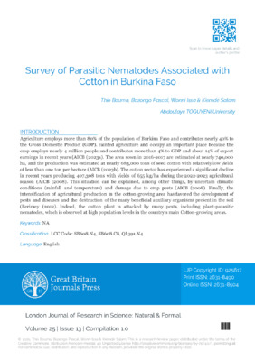 Survey of Parasitic Nematodes Associated with Cotton in Burkina Faso