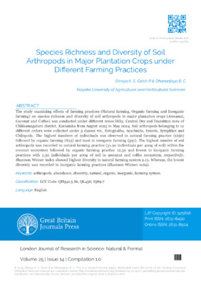 Species Richness and Diversity of Soil Arthropods in Major Plantation Crops under Different Farming Practices