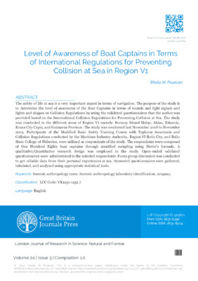  Level of Awareness of Boat Captains in Terms of International Regulations