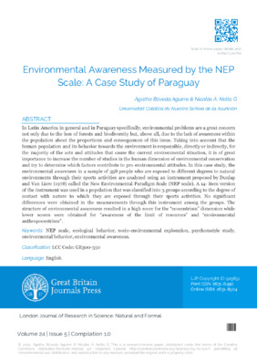 Environmental Awareness Measured by the NEP Scale: A Case Study of Paraguay