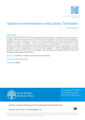 Gadamer’s Hermeneutics and Literary Translation