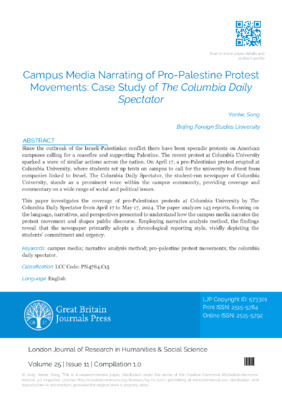 Campus Media Narrating of Pro-Palestine Protest Movements: Case Study of the Columbia Daily Spectator