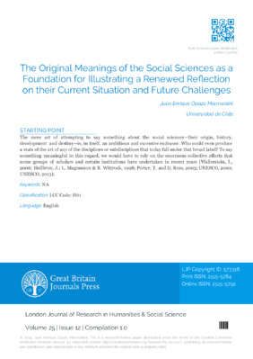 The Original Meanings of the Social Sciences as a Foundation for Illustrating a Renewed Reflection on their Current Situation and Future Challenges