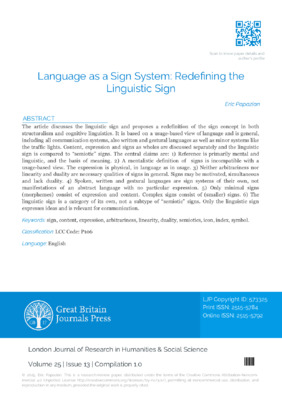 Language as a Sign System: Redefining the Linguistic Sign