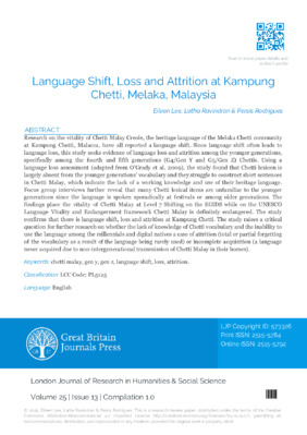 Language Shift, Loss and Attrition at Kampung Chetti, Melaka, Malaysia