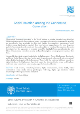 Social Isolation among the Connected Generation