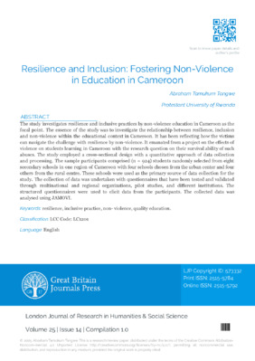 Resilience and Inclusion: Fostering Non-Violence in Education in Cameroon