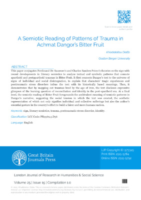 A Semiotic Reading of Patterns of Traumain Achmat Dangor’s Bitter Fruit