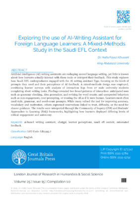 Exploring the use of AI-Writing Assistant for Foreign Language Learners: A Mixed-Methods Study in the Saudi EFL Context