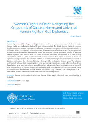 Women’s Rights in Qatar: Navigating the Crossroads of Cultural Norms and Universal Human Rights in Gulf Diplomacy