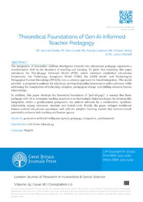 Theoretical Foundations of Gen AI-informed Teacher Pedagogy