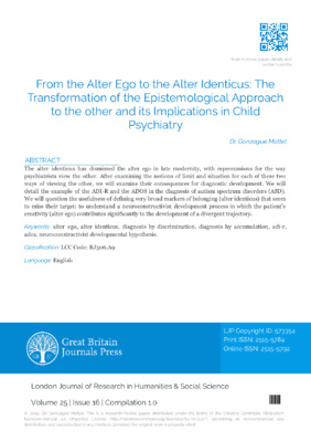 From the Alter Ego to the Alter Identicus: The Transformation of the Epistemological Approach to the other and its Implications in Child Psychiatry