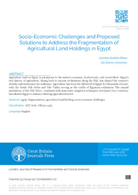 Socio-Economic Challenges and Proposed Solutions to Address the Fragmentation of Agricultural Land Holdings in Egypt