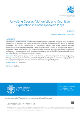 Unveiling Caesar: A Linguistic and Cognitive Exploration in Shakespearean Plays