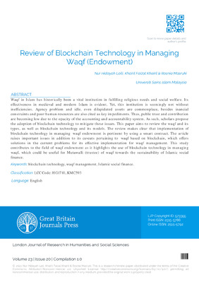 Review of Blockchain Technology in Managing Waqf (Endowment)