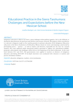 Educational Practice in the Sierra Tarahumara: Challenges and Expectations before the New Mexican School