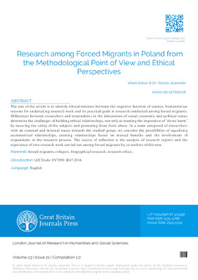 Research among Forced Migrants in Poland from the Methodological Point of View and Ethical Perspectives