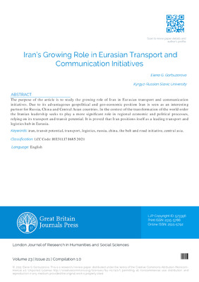 Iran’s Growing Role in Eurasian Transport and Communication Initiatives