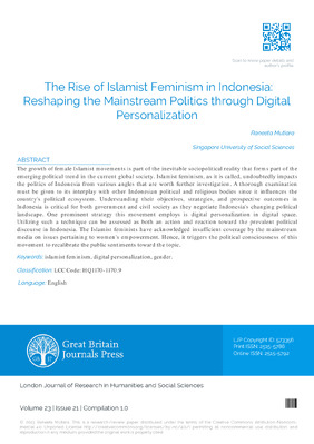 The Rise of Islamist Feminism in Indonesia: Reshaping the Mainstream Politics Through Digital Personalization